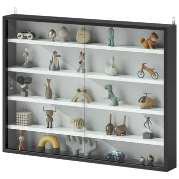HOMCOM Display Cabinet 5-Tier Black White Glass Case with 2 Doors Adjustable Shelves Wall-Mounted - product image 1