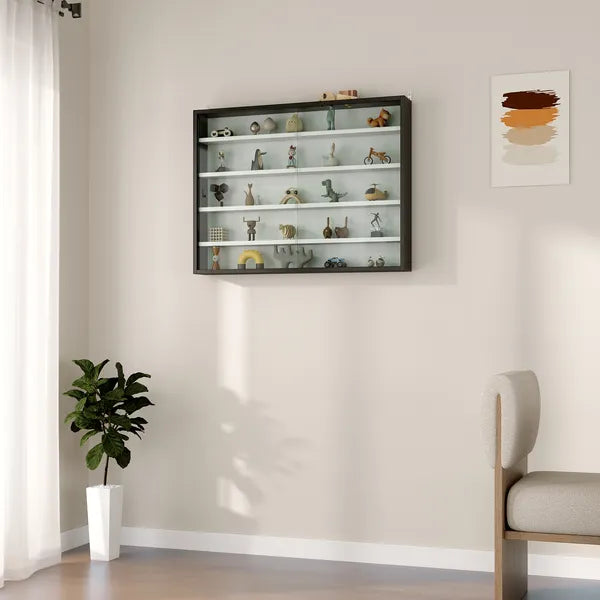 HOMCOM Display Cabinet 5-Tier Black White Glass Case with 2 Doors Adjustable Shelves Wall-Mounted - product image 7