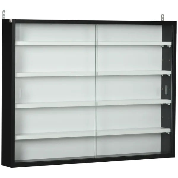 HOMCOM Display Cabinet 5-Tier Black White Glass Case with 2 Doors Adjustable Shelves Wall-Mounted - product image 11