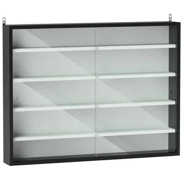 HOMCOM Display Cabinet 5-Tier Black White Glass Case with 2 Doors Adjustable Shelves Wall-Mounted - product image 12
