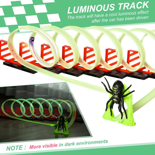 DIY Criss-Cross Track Set with Luminous Effect, Spider Model Pull-back Car, for Ages 3-6, Green, Red - product image 4
