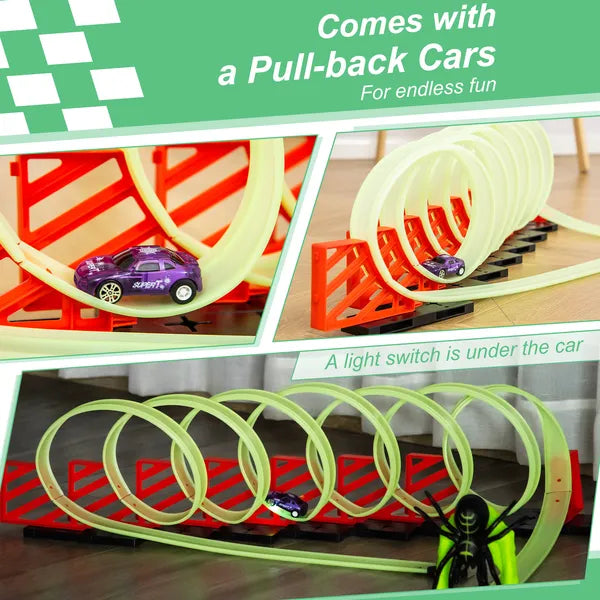 DIY Criss-Cross Track Set with Luminous Effect, Spider Model Pull-back Car, for Ages 3-6, Green, Red - product image 6