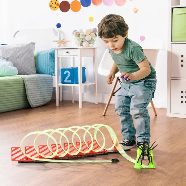 DIY Criss-Cross Track Set with Luminous Effect, Spider Model Pull-back Car, for Ages 3-6, Green, Red - product image 2