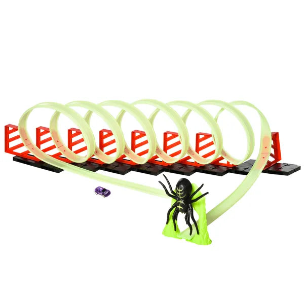 DIY Criss-Cross Track Set with Luminous Effect, Spider Model Pull-back Car, for Ages 3-6, Green, Red - product image 1