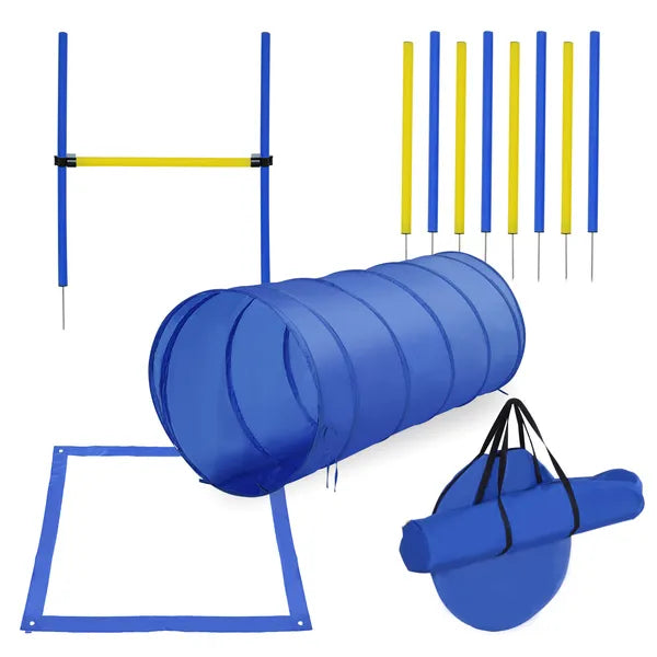 PawHut Dog Agility Tools 4PCS Set PE Jumps Stop Box Outdoor Training Equipment Blue Yellow - product image 1