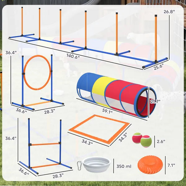 PawHut Dog Agility Training Equipment, 12-Piece Dog Obstacle Course with Adjustable Hurdle and Ring, 4 Tunnels, Weave Poles - product image 3