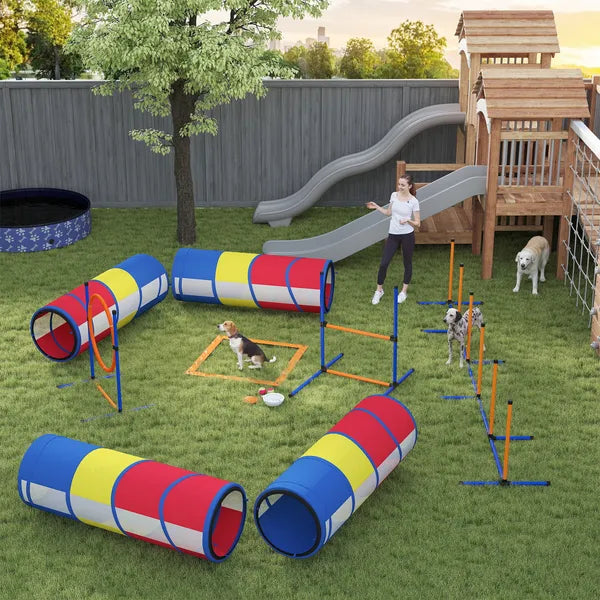 PawHut Dog Agility Training Equipment, 12-Piece Dog Obstacle Course with Adjustable Hurdle and Ring, 4 Tunnels, Weave Poles - product image 10
