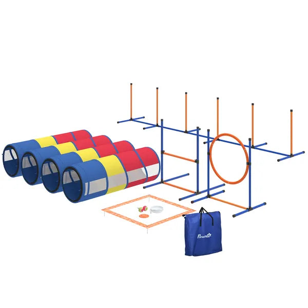 PawHut Dog Agility Training Equipment, 12-Piece Dog Obstacle Course with Adjustable Hurdle and Ring, 4 Tunnels, Weave Poles - product image 1