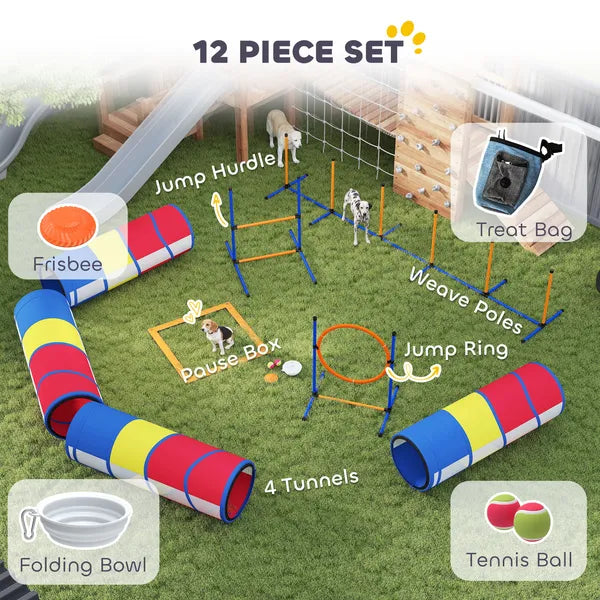 PawHut Dog Agility Training Equipment, 12-Piece Dog Obstacle Course with Adjustable Hurdle and Ring, 4 Tunnels, Weave Poles - product image 4