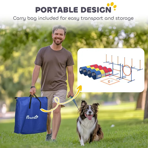 PawHut Dog Agility Training Equipment, 12-Piece Dog Obstacle Course with Adjustable Hurdle and Ring, 4 Tunnels, Weave Poles - product image 8