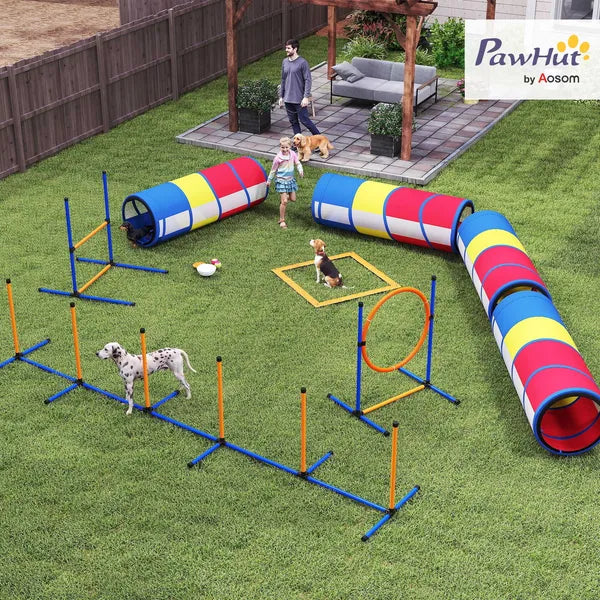 PawHut Dog Agility Training Equipment, 12-Piece Dog Obstacle Course with Adjustable Hurdle and Ring, 4 Tunnels, Weave Poles - product image 2