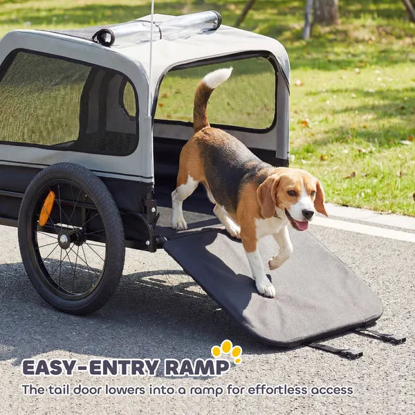 PawHut Dog Bike Trailer for Small and Medium Dogs, Universal Bicycle Coupler, Flip-Down Ramp Tailgate, Gray - product image 5
