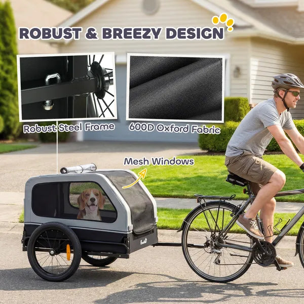 PawHut Dog Bike Trailer for Small and Medium Dogs, Universal Bicycle Coupler, Flip-Down Ramp Tailgate, Gray - product image 9