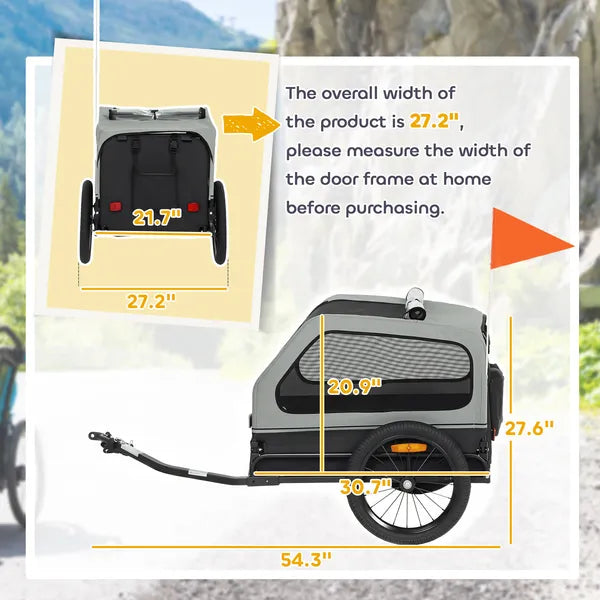 PawHut Dog Bike Trailer for Small and Medium Dogs, Universal Bicycle Coupler, Flip-Down Ramp Tailgate, Gray - product image 3
