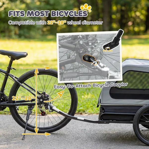 PawHut Dog Bike Trailer for Small and Medium Dogs, Universal Bicycle Coupler, Flip-Down Ramp Tailgate, Gray - product image 6