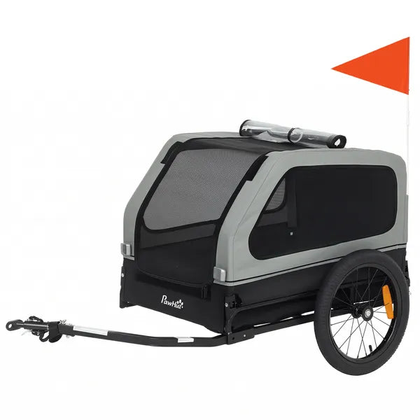 PawHut Dog Bike Trailer for Small and Medium Dogs, Universal Bicycle Coupler, Flip-Down Ramp Tailgate, Gray - product image 1