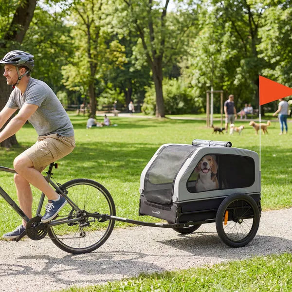 PawHut Dog Bike Trailer for Small and Medium Dogs, Universal Bicycle Coupler, Flip-Down Ramp Tailgate, Gray - product image 10