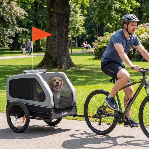 PawHut Dog Bike Trailer for Small and Medium Dogs, Universal Bicycle Coupler, Flip-Down Ramp Tailgate, Gray - product image 2