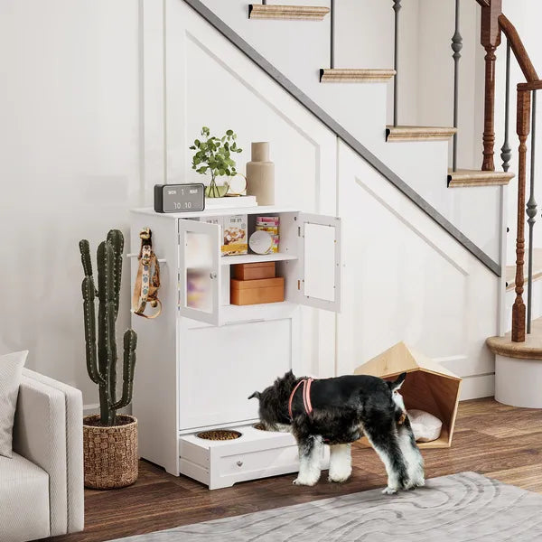 Dog Feeding Station with Two Storage Cabinets, 2 Elevated Dog Bowls, Side Hooks, Anti-tip Kit, for Feeding and Watering - product image 2