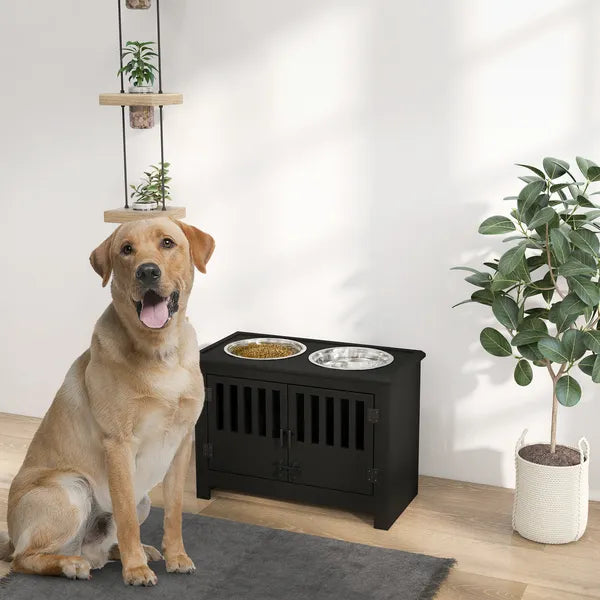 Dog Food Storage Cabinet with Bowls and Dog Feeding Station, Black - product image 2