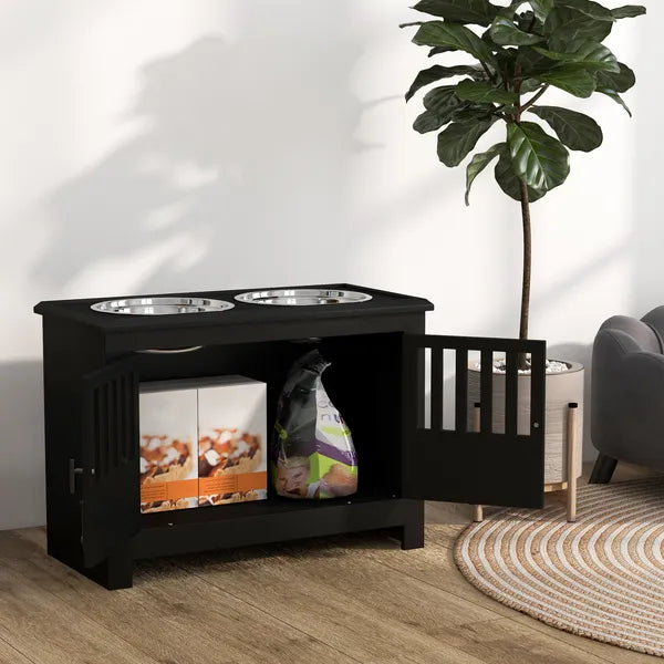 Dog Food Storage Cabinet with Bowls and Dog Feeding Station, Black - product image 8