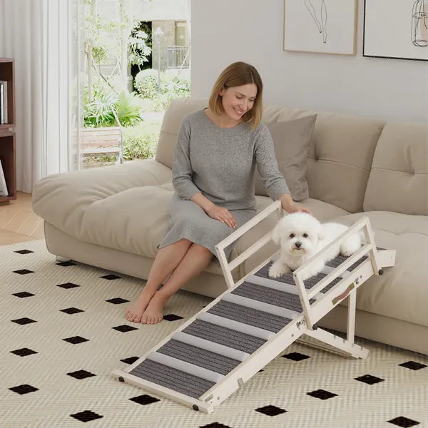 PawHut Dog Ramp, Folding Pet Ramp, 4 Adjustable Height from 15" to 19", Dog Step with Side Rails for Small to Large Pets - product image 2