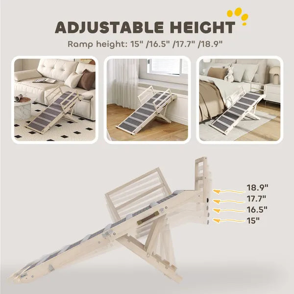PawHut Dog Ramp, Folding Pet Ramp, 4 Adjustable Height from 15" to 19", Dog Step with Side Rails for Small to Large Pets - product image 5