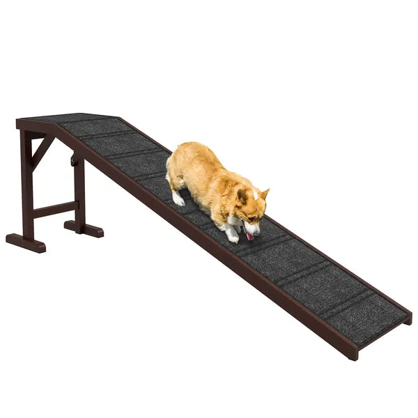 PawHut Dog Ramp Pet Ramp for Bed with Non-Slip Carpet, Top Platform, 74" x 16" x 25", Brown - product image 1