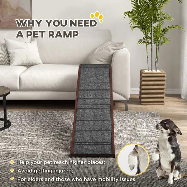 PawHut Dog Ramp Pet Ramp for Bed with Non-Slip Carpet, Top Platform, 74" x 16" x 25", Brown - product image 5