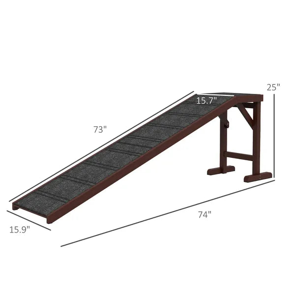PawHut Dog Ramp Pet Ramp for Bed with Non-Slip Carpet, Top Platform, 74" x 16" x 25", Brown - product image 3