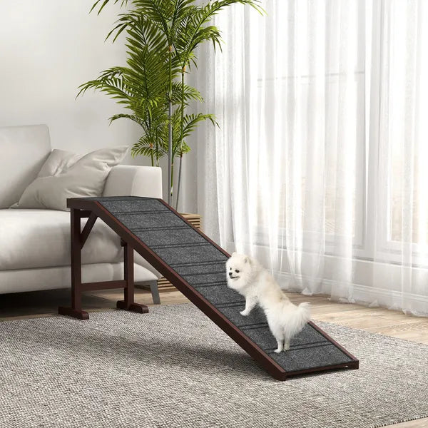 PawHut Dog Ramp Pet Ramp for Bed with Non-Slip Carpet, Top Platform, 74" x 16" x 25", Brown - product image 2