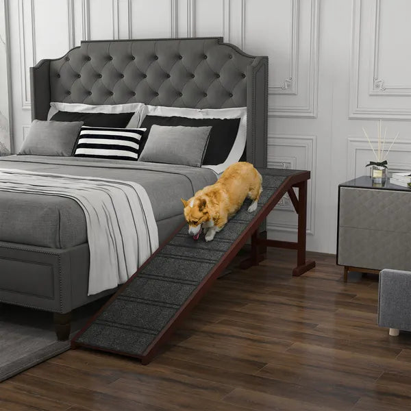 PawHut Dog Ramp Pet Ramp for Bed with Non-Slip Carpet, Top Platform, 74" x 16" x 25", Brown - product image 10