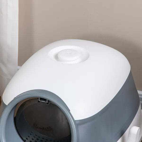 Dome Covered Cat Litter Box, Sleek Design with Lid, White and Gray - product image 8