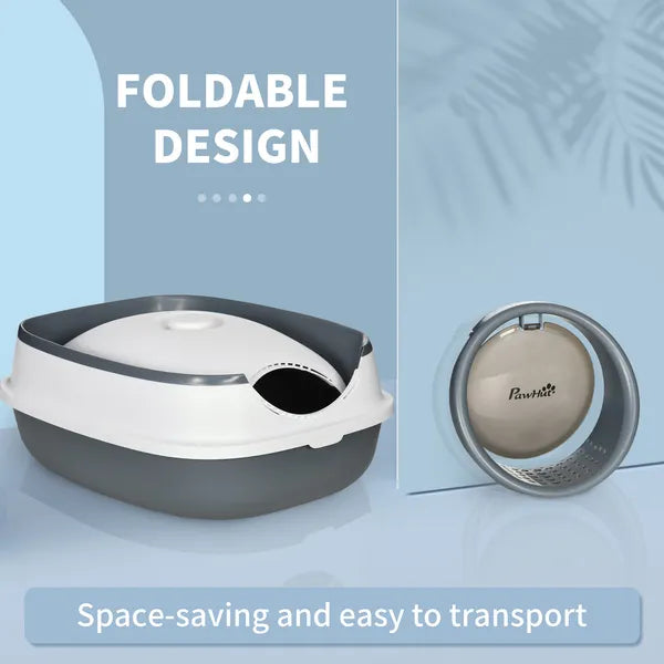 Dome Covered Cat Litter Box, Sleek Design with Lid, White and Gray - product image 7