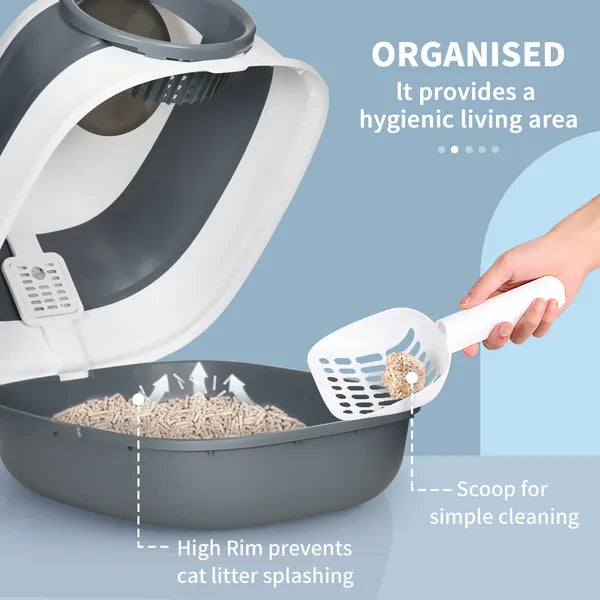 Dome Covered Cat Litter Box, Sleek Design with Lid, White and Gray - product image 5