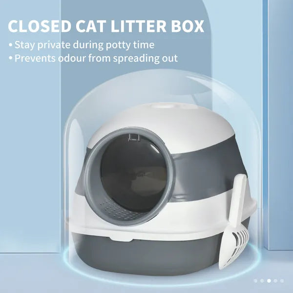Dome Covered Cat Litter Box, Sleek Design with Lid, White and Gray - product image 6