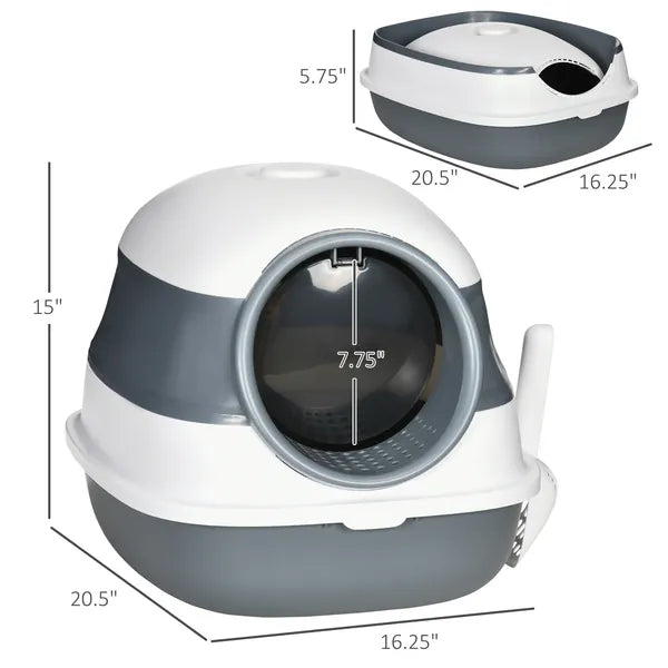 Dome Covered Cat Litter Box, Sleek Design with Lid, White and Gray - product image 3
