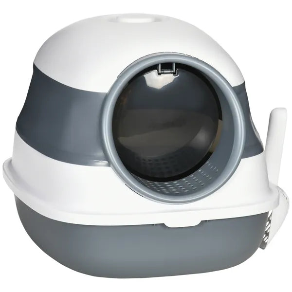 Dome Covered Cat Litter Box, Sleek Design with Lid, White and Gray - product image 1