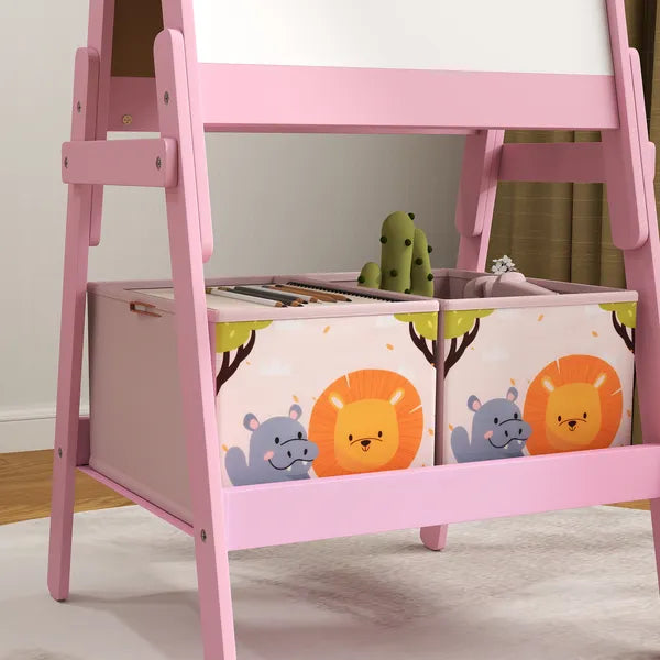 Double Sided Kids Easel with Whiteboard, Chalkboard and Storage Boxes, Pink - product image 8