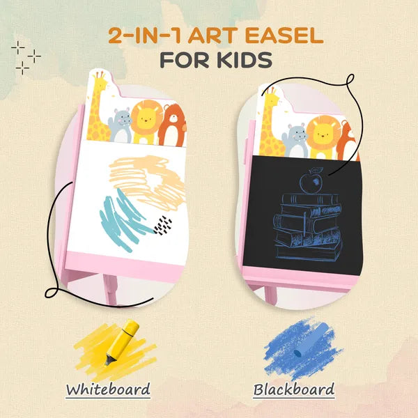Double Sided Kids Easel with Whiteboard, Chalkboard and Storage Boxes, Pink - product image 4