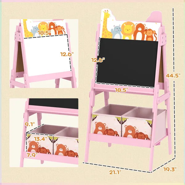Double Sided Kids Easel with Whiteboard, Chalkboard and Storage Boxes, Pink - product image 3