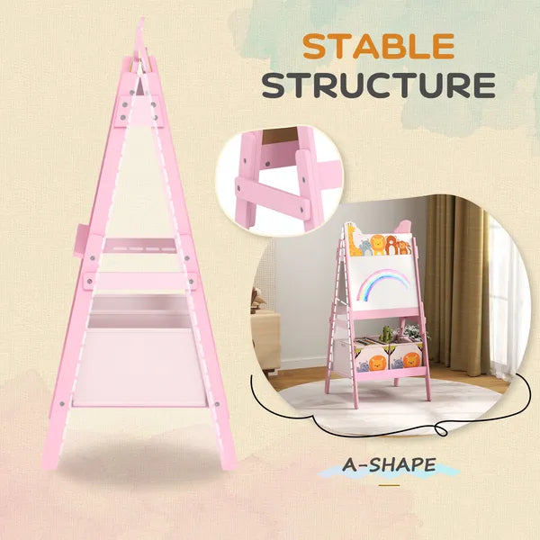 Double Sided Kids Easel with Whiteboard, Chalkboard and Storage Boxes, Pink - product image 7