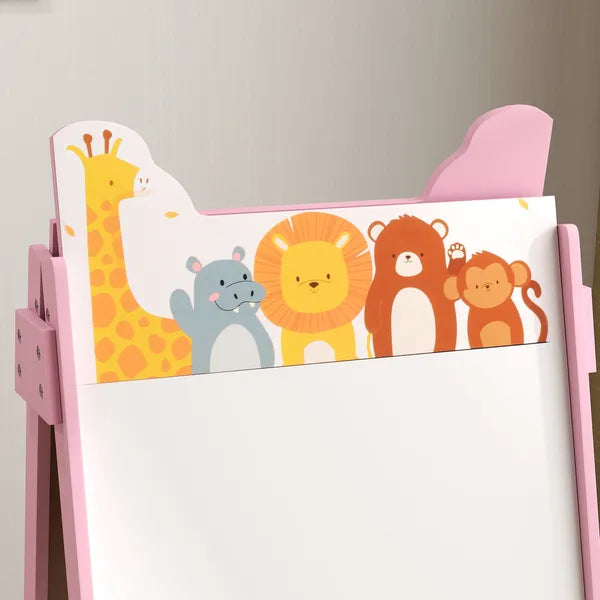 Double Sided Kids Easel with Whiteboard, Chalkboard and Storage Boxes, Pink - product image 9