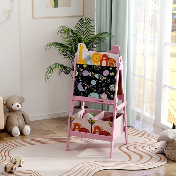 Double Sided Kids Easel with Whiteboard, Chalkboard and Storage Boxes, Pink - product image 10