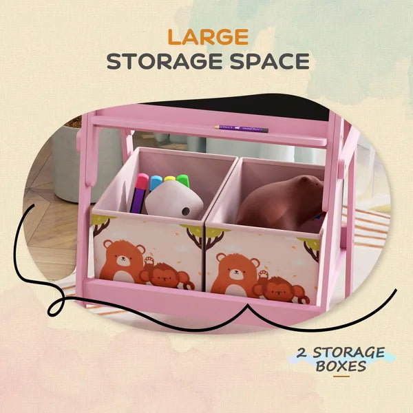 Double Sided Kids Easel with Whiteboard, Chalkboard and Storage Boxes, Pink - product image 5