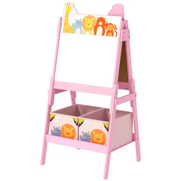 Double Sided Kids Easel with Whiteboard, Chalkboard and Storage Boxes, Pink - product image 1