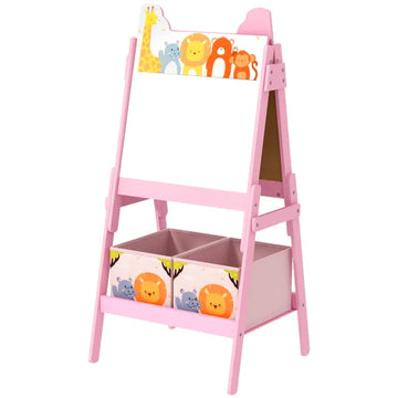 Double Sided Kids Easel with Whiteboard, Chalkboard and Storage Boxes, Pink - product image 1