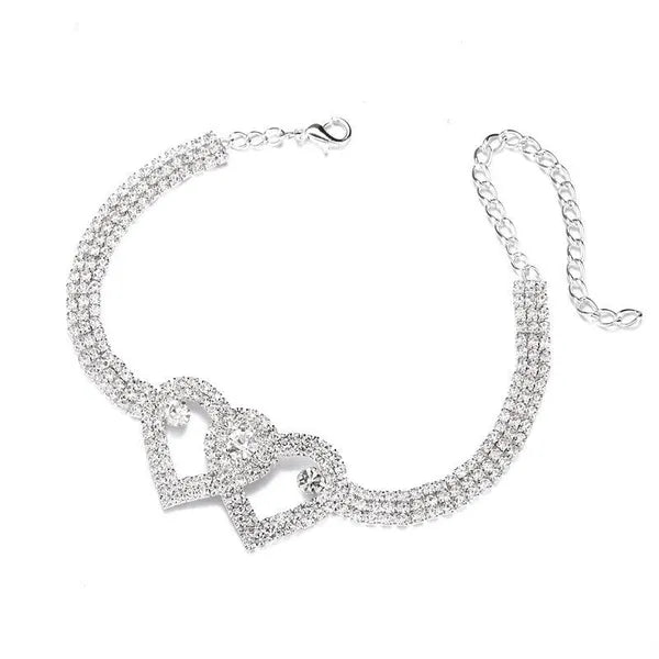 Double Heart Crystal Anklet Bracelet with Rhinestone Accents - product view 12