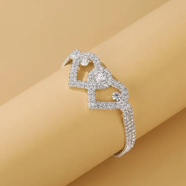 Double Heart Crystal Anklet Bracelet with Rhinestone Accents - product view 15