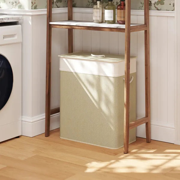HOMCOM Double Laundry Basket with Lid, 26.4 Gallon Bamboo Laundry Hamper with Rope Handles and Removable Liner, Natural - product image 2